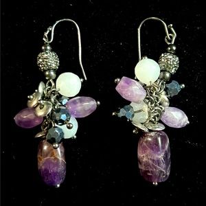 Vintage Amethyst Faceted Gemstone Drop Dangle Hook Earrings